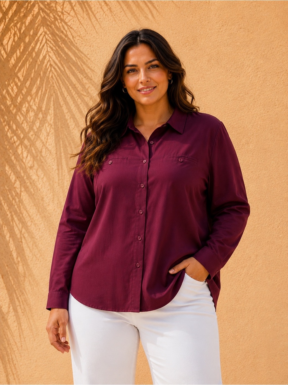 CJ Banks Women’s Burgundy Button-Down Shirt
